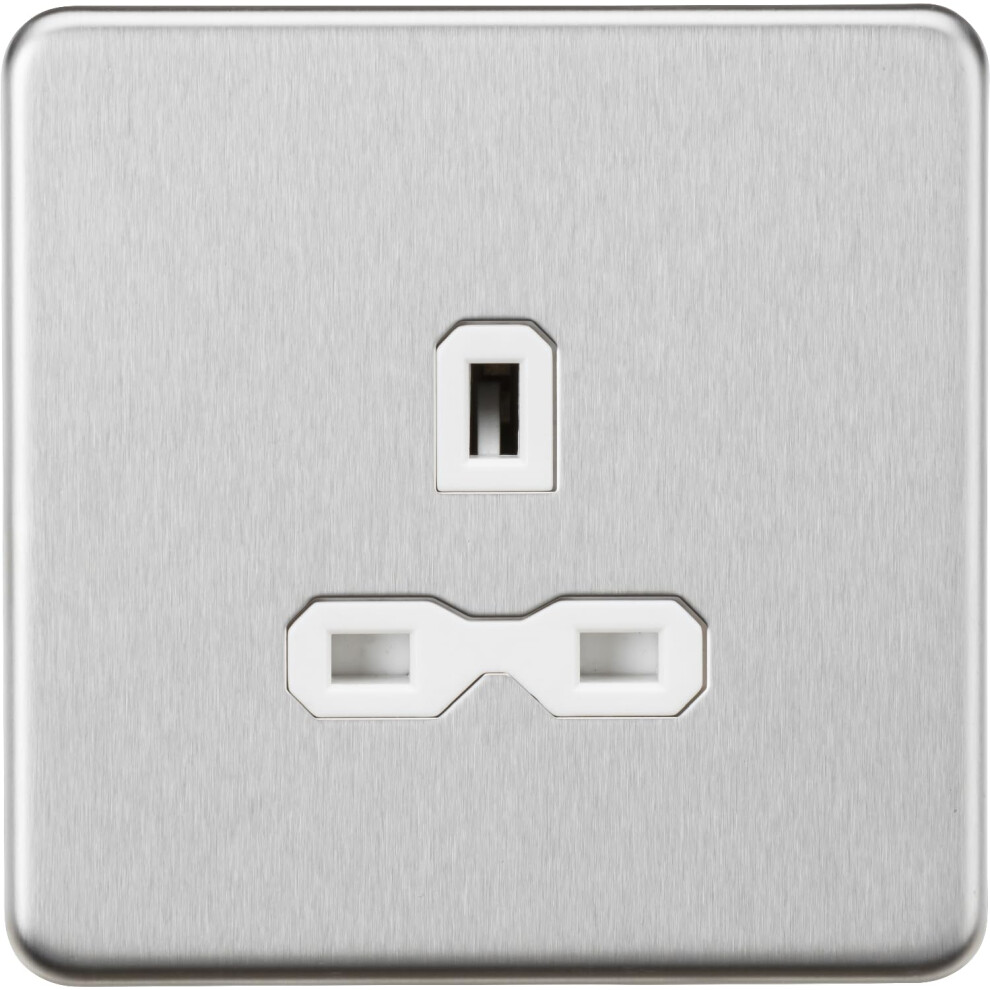 13A 1G Unswitched Socket - Brushed Chrome With White Insert 5056270883244