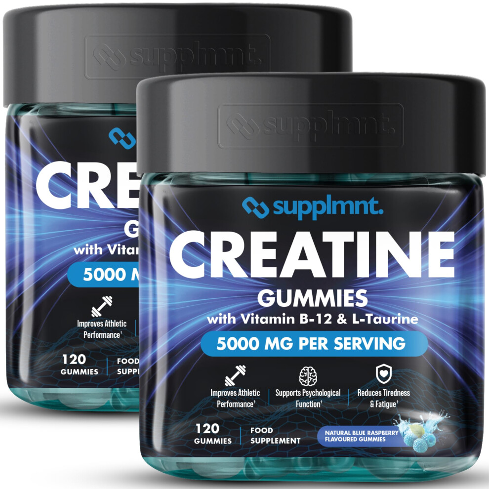 Supplmnt. Blue Creatine 120 Gummies Max 5000Mg For Men & Women Creatine Monohydrate Plus B12 And L-Taurine Chewable Gummies, Raspberry Flavour 2