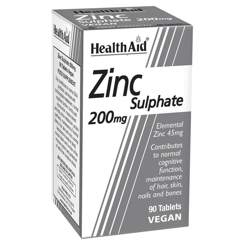 HealthAid Zinc Sulphate 200mg (45mg Elemental Zinc) - 90 Tablets