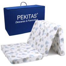 PEKITAS Folding Travel Cot Mattress 60 x 120 cm Height 6 cm Includes Baby Transport Bag Removable Washable Breathable Green Balloon Print