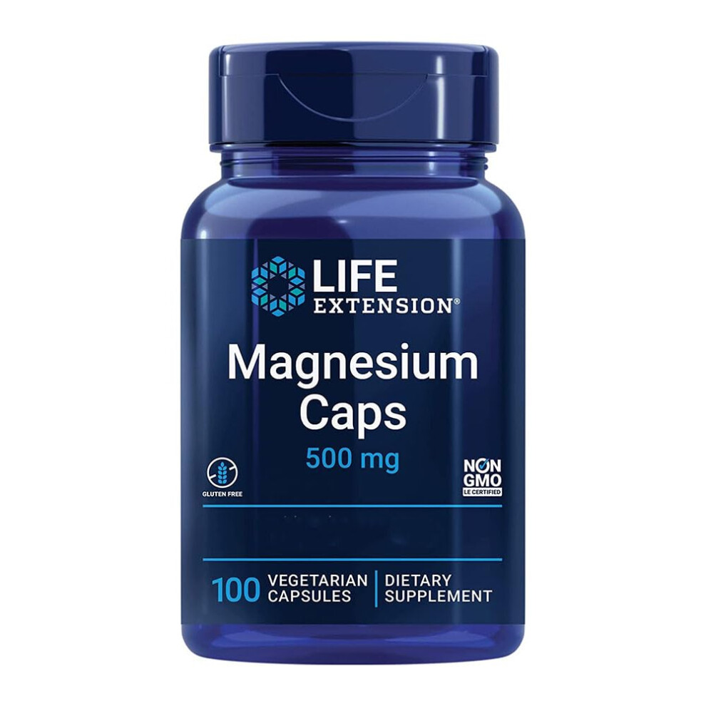 Life Extension , Magnesium Caps, 500Mg, 100 Vegan Capsules, High-Strength Minerals Supplement, Gluten-Free, Vegetarian, Soya-Free, Non-Gmo, With