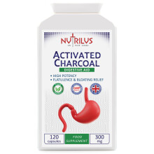 Nutrilus Activated Charcoal 120 Capsules 300mg - High Potency - No Binders & Fillers - Digestive Aid - Flatulence Relief - UK Made Vegan Supplement