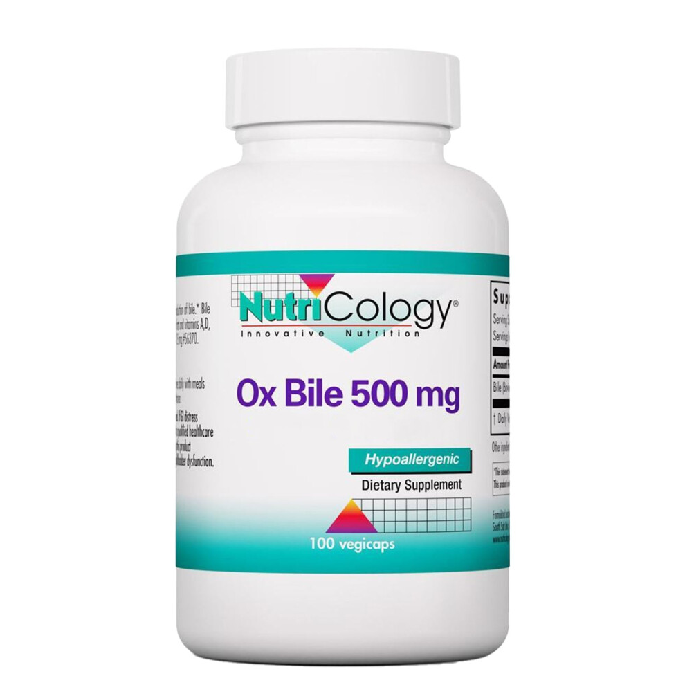 Nutricology , Ox Bile, 500Mg Per Serving, High Strength, 100 Capsules, Laboratory Tested, Gluten Free, Soya Free, Non-Gmo, High Dosage Ox Gall