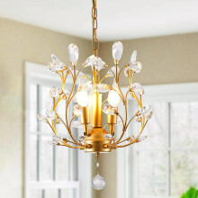 Ganeed Crystal Modern 3-Lights Ceiling Chandeliers, K9 Gold Crystal Small Pendant Lighting, Luxury Golden Semi Flush Mount Hanging Light Fixtures for