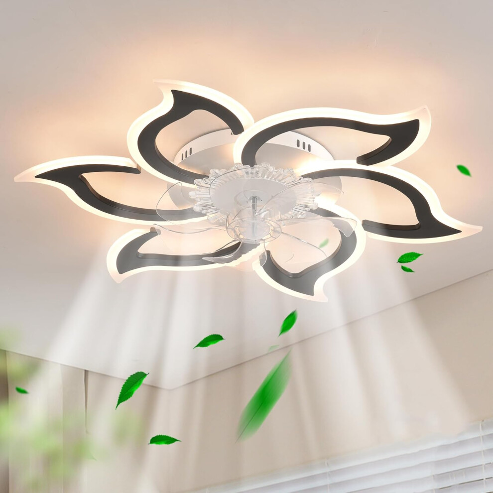 Ganeed Modern Ceiling Fans With Light And Remote, 3 Light Color Dimmable Led Ceiling Fan, 6 Speeds Flush Mount Silent Ceiling Light Fan For Bedroom, Kitchen,