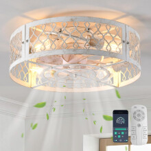 Caged Ceiling Fan with Light,20" Flush Mount Ceiling Fan with Remote,Bladeless Fandelier Ceiling Fans with Lights,Farmhouse Low Profile Ceiling Fan fo