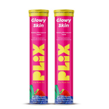 PLIX Glowy Skin 500mg Glutathione Supplement with Hyaluronic Acid, Vitamin C, E & Berries | 30 Effervescent Tablets, Strawberry Flavor