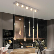 Ganeed Crystal Chandelier, 6-Light Dimmable LED Kitchen Island Pendant Light, Adjustable Hanging Light Fixtures Crystal Lamp for Dining Living Room, 3