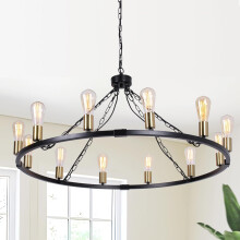 Black Chandelier Rustic Chandeliers Ceiling Light 100cm Wagon Wheel Chandelier Height Adjustable for Dining Room Kitchen Living Room Bedroom (12 Light