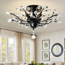 Ganeed Vintage K9 Clear Crystal Chandeliers Ceiling Lighting Pendant Lighting Flush Mounted Fixture for Living Room Dinning Room Restaurant Porch Hall