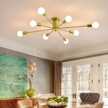 Sputnik Ceiling Light Modern Semi Flush Mount Ceiling Light Mid Century Gold Chandelier Pendant Lighting for Kitchen Dining Room Bedroom, 8-Light