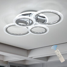 58W Dimmable LED Ceiling Light, Modern 4-Ring Acrylic Flush Mount Chandelier for Living Room, Bedroom, Dining Room, Chrome Finish