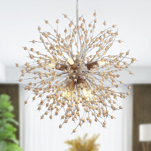 Modern Wooden Beads Dandelion Chandelier, Firework Pendant Lighting, 8-Lights Sputnik Ceiling Hanging Light Fixture for Living Room Dining Room Bedroo