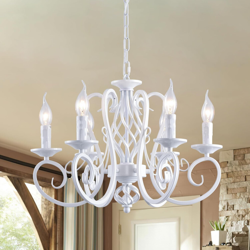 Ganeed Rustic French Country Chandelier Farmhouse Candle Iron Chandeliers Vintage Metal Hanging Fixture For Kitchen Island Dining Room Bedroom 6 White