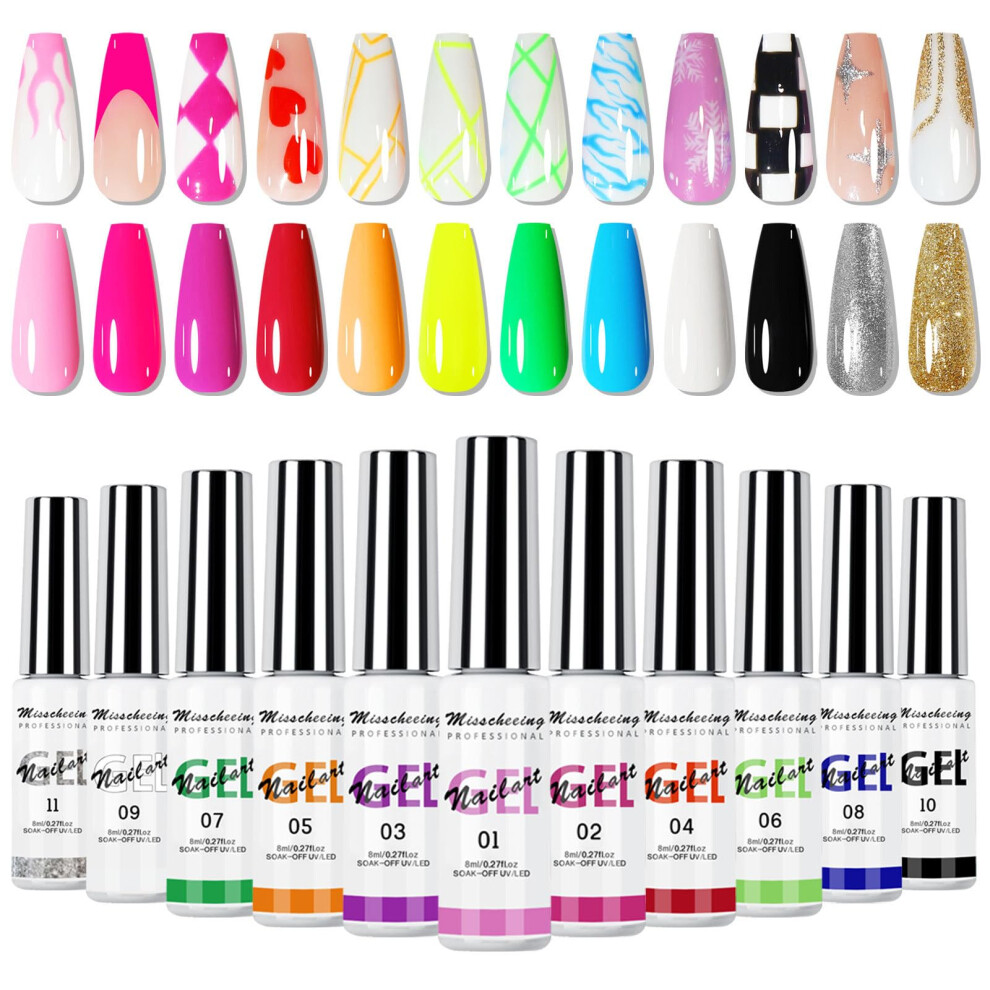 Gel Nail Polish Set with Chrome Nail Art Gel, Reflective Glitter, UV LED Quick Cure, 12 Colors