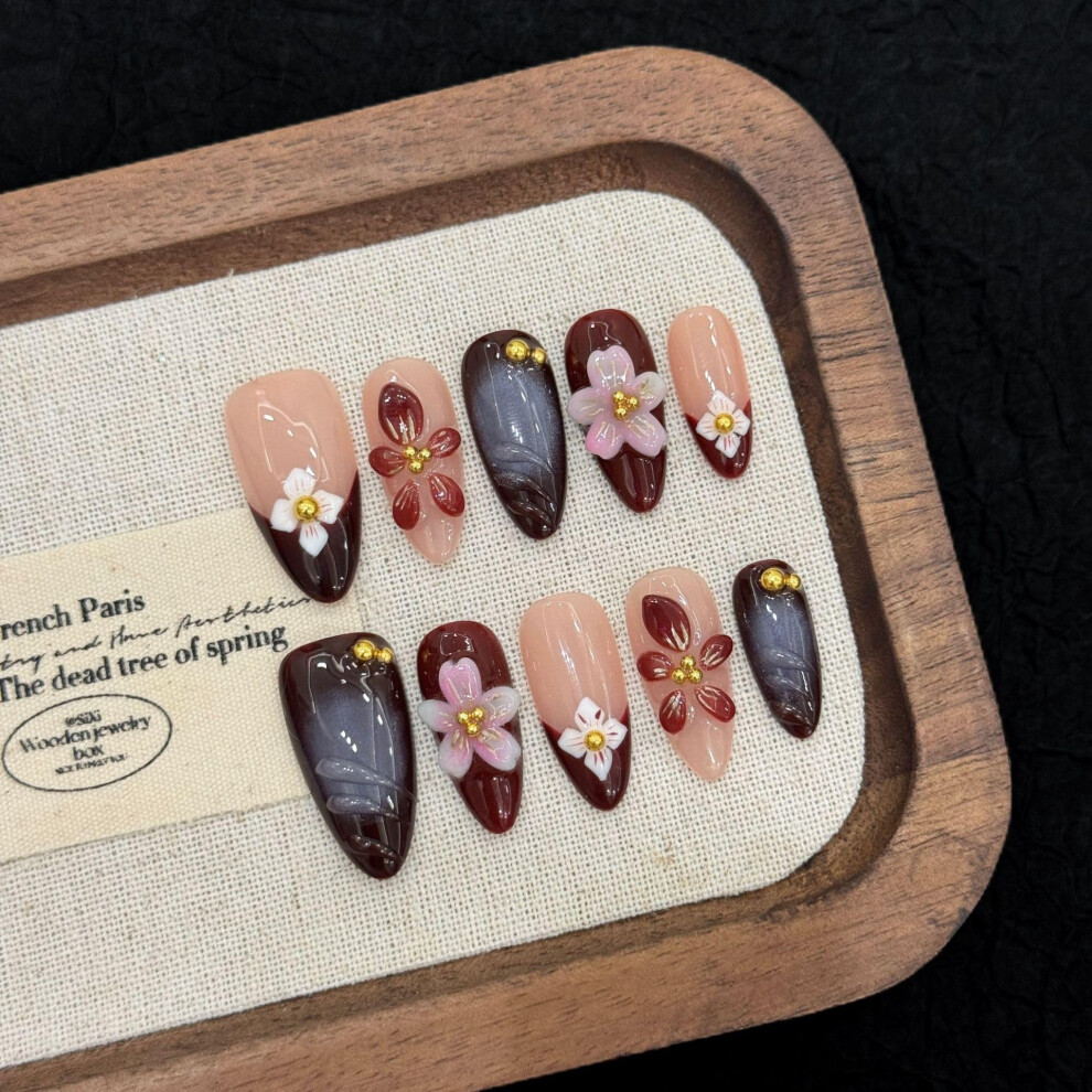 Press On Nails Almond Shape Handmade Reusable Set with LongLasting Glue 3015M 10pcs