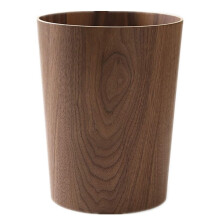 Trash Basket Round Stackable Recycling Bin Natural Wood For Bathroom Powder Room Kitchen Home Office Model ADark Wood
