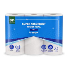 by Amazon Classic Kitchen Roll, 3-ply, Strong and Absorbent, 3 Rolls (1 Pack of 3), 80 Sheets per Roll, FSC Certified