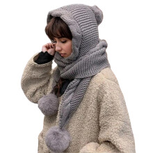 Knitted Beanies Hat Thicken Ushanka Hat Warm Neck Gaiter-Gray