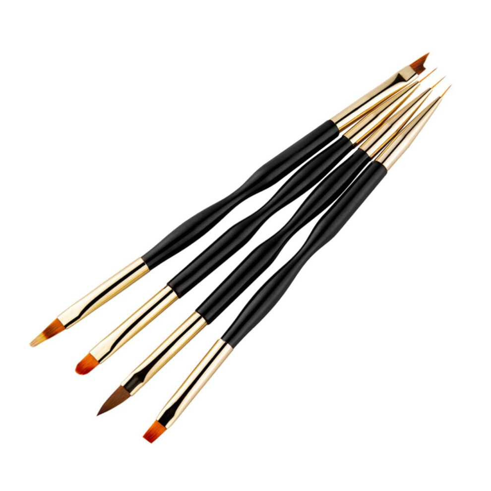 Black 4Pcs Nail Art Brushes Set Dualended Pens For Precise Detailing And Manicure Designs