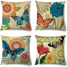 4 buitenkussenhoezen 18x18 inch, lente vlinderkunst, waterdicht, decoratieve sierkussens voor buitenbed en -bank, landelijke decoratie - compatibel