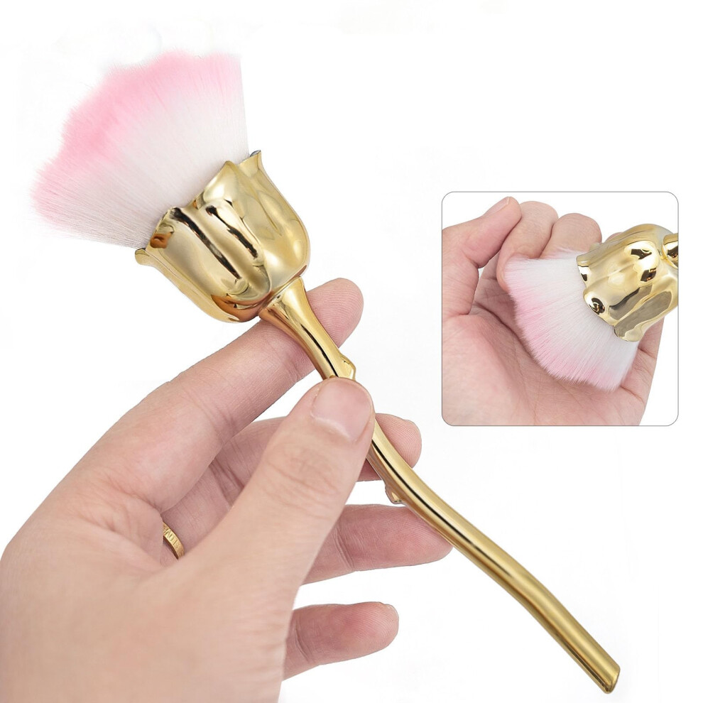 Pink Rose Nail Dust Brush Dualuse Makeup And Nail Art Tool With Soft Dense Bristles
