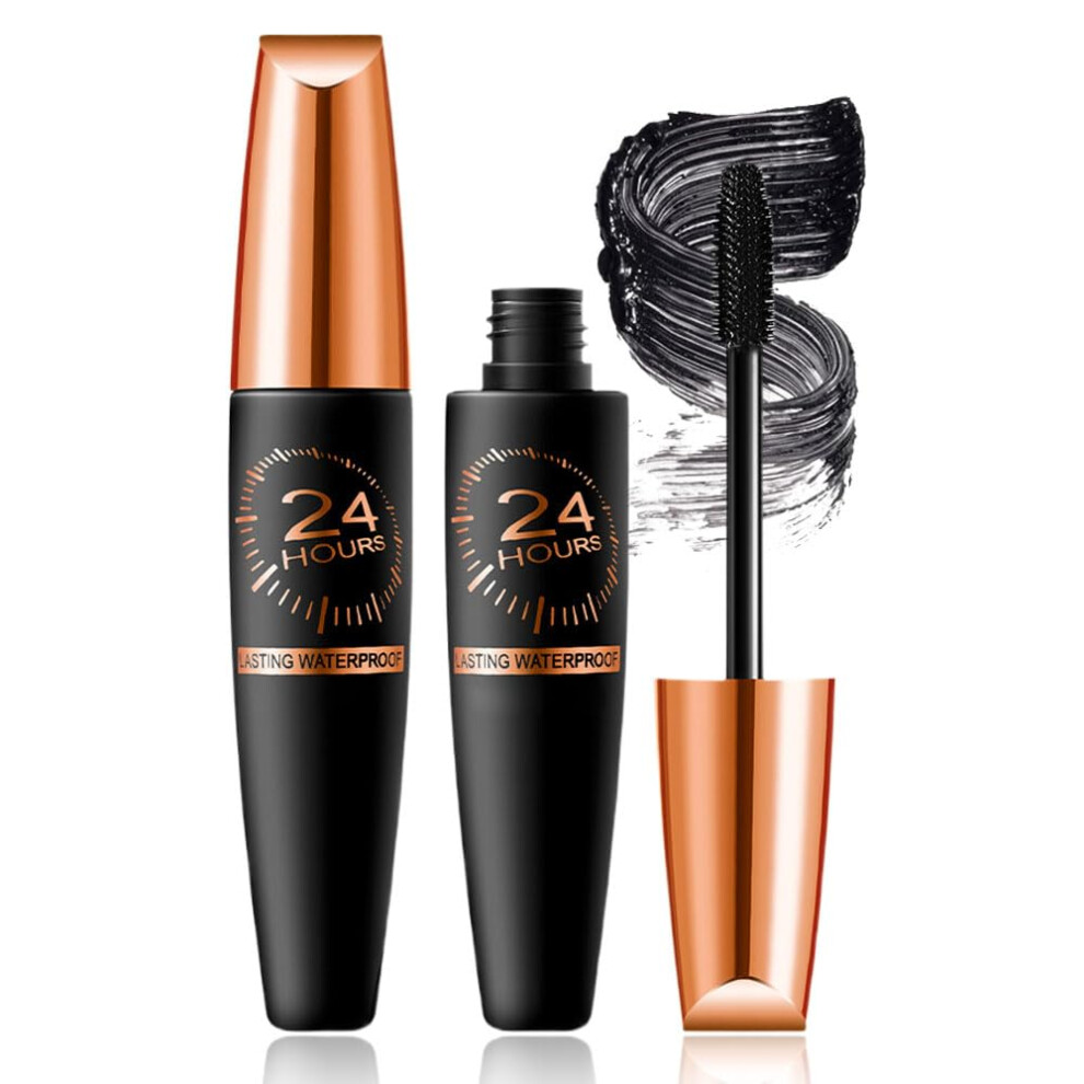 Black Waterproof Lengthening Mascara 4D Silk Fiber Smudgeproof For Long Lasting Curled Lashes