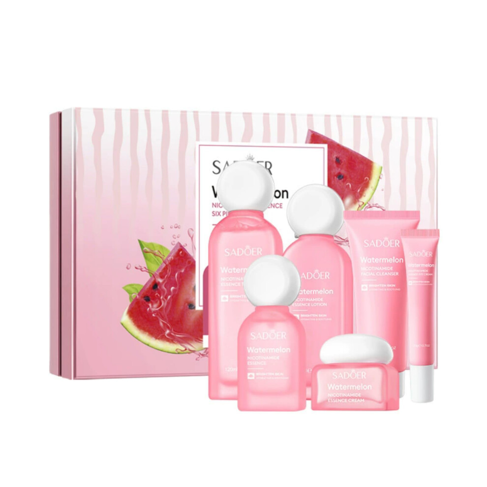 Cream Watermelon Skincare Gift Set 6 Piece Facial Care Kit With Hydrating Serums And Brightening
