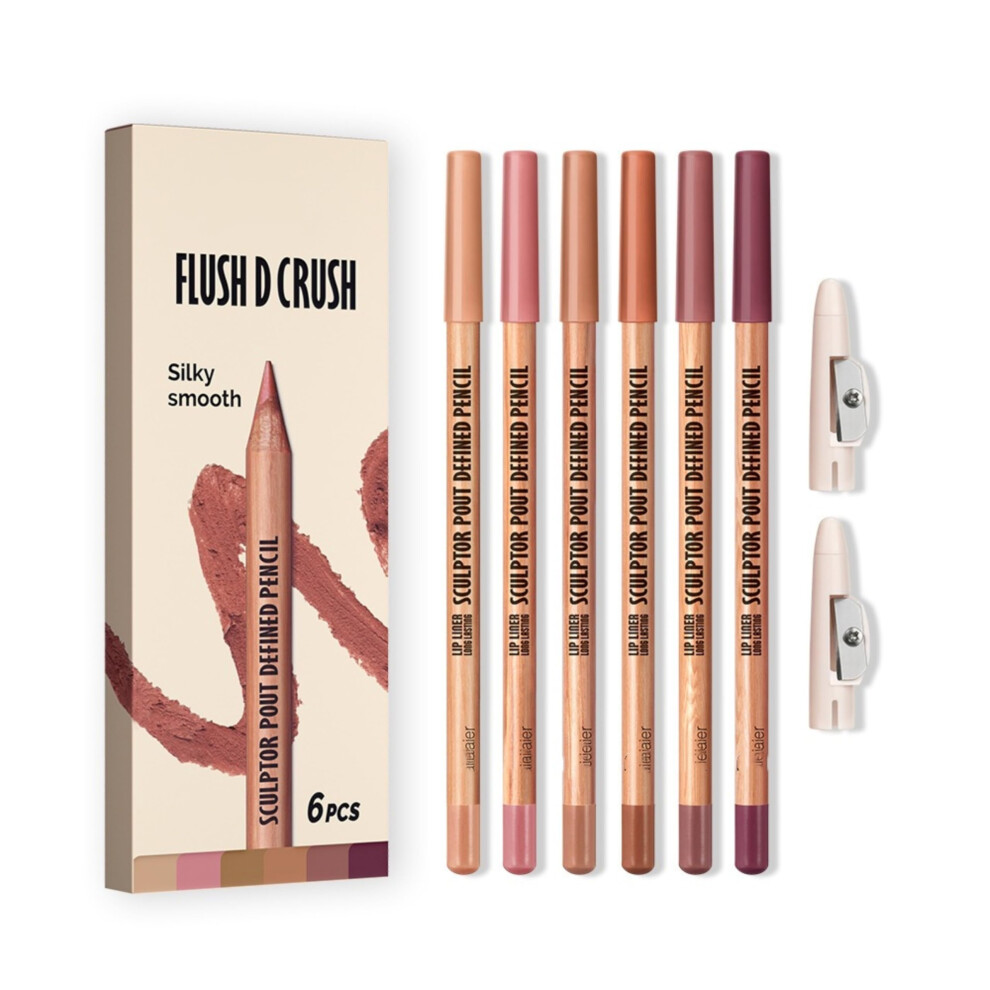 Lip Liner Set 6 Colors Matte Lip Liner Pencil Kit Long Lasting Smooth Glide for Precise Contour