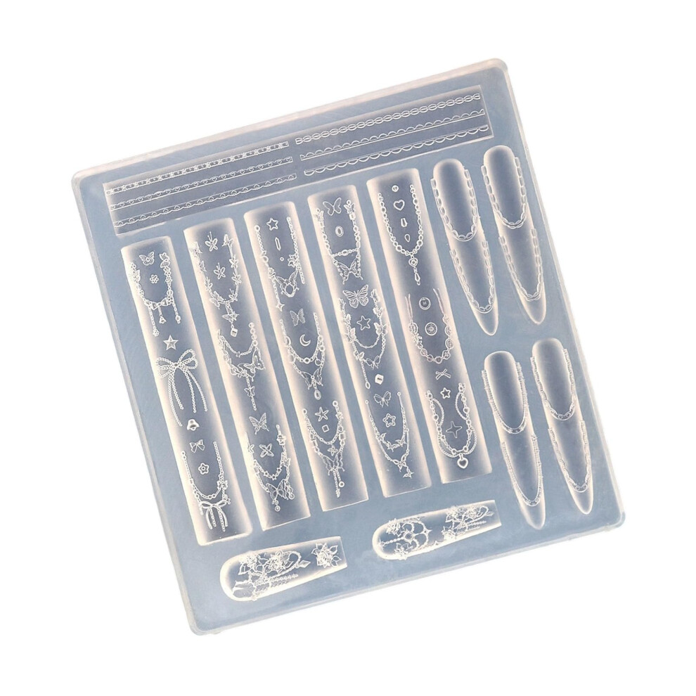 Nail Art Silicone Mold with Butterfly and Moon Designs, Reusable Acrylic Nail Embossing Template
