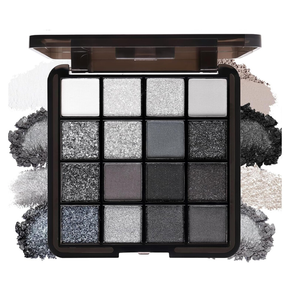Black Smokey Eyeshadow Palette 16 Colors Matte Shimmer Glitter Long Lasting Waterproof