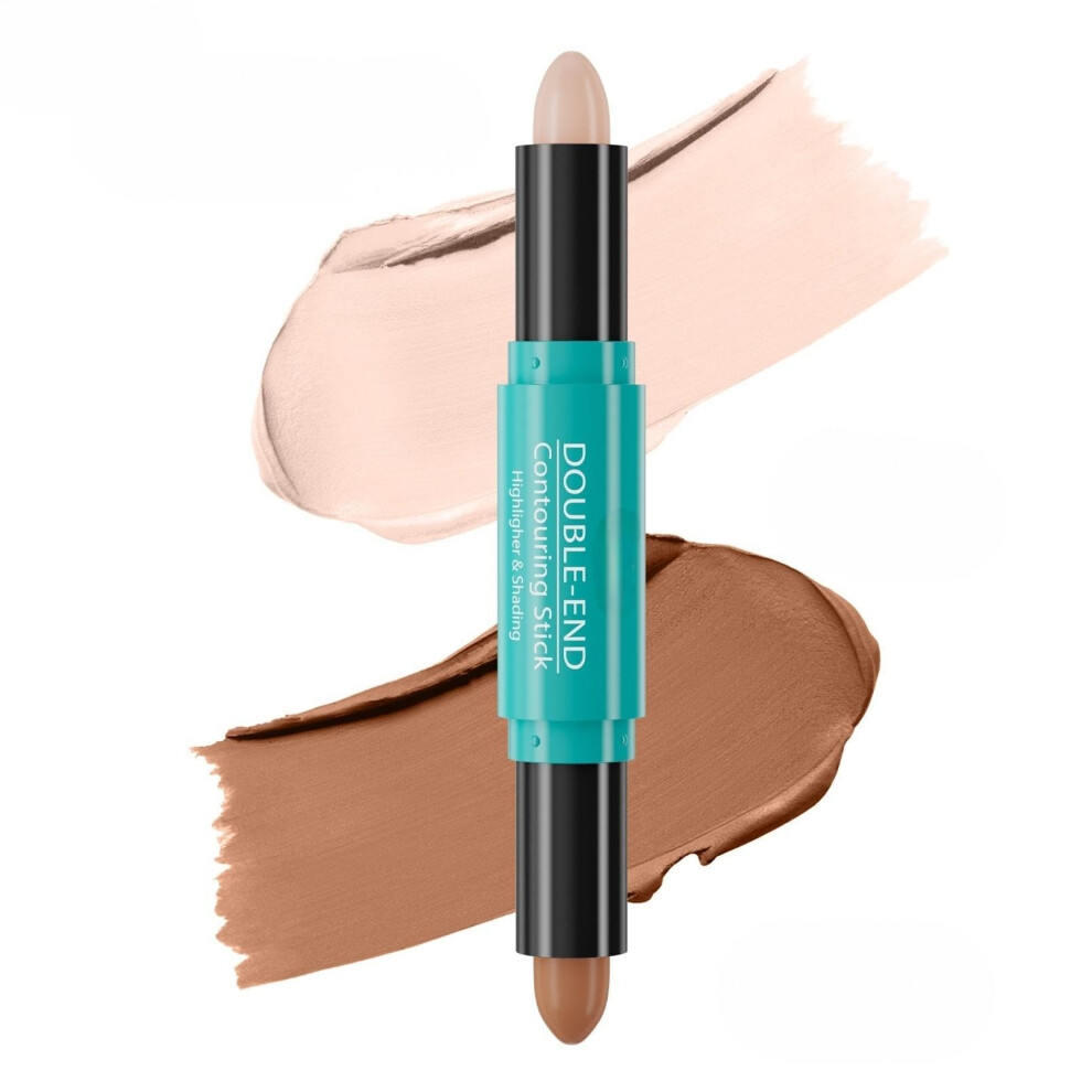 Cream/Pink Dualended Contour Stick 2In1, Contour And Highlighter, Blendable Vegan Makeup 02 Lotus Root Coffee
