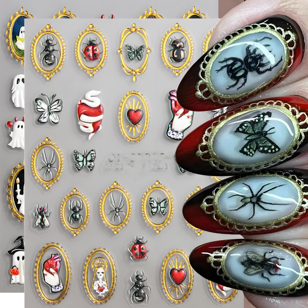 Halloween Nail Stickers 5D Engraved Spider and Ghost SelfAdhesive Nail Art Decals 2Pcs