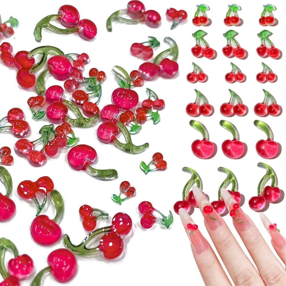 Red 150Pcs 3D Cherry Nail Charms Resin Flatback Gems For Diy Manicure And Summer Nail Art