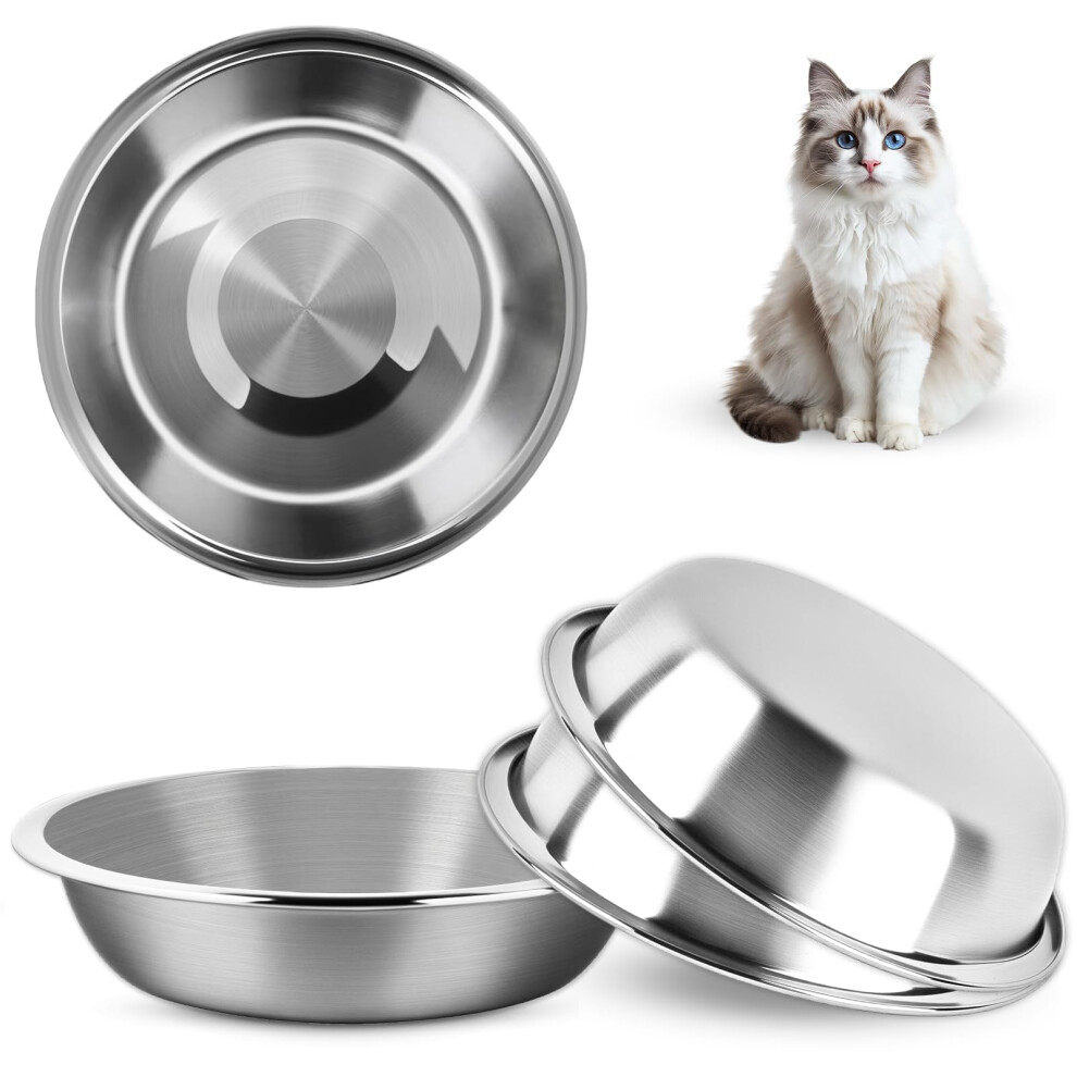 Moxyoy Stainless Steel Cat Food Bowls, 3Pcs Metal Cats Feed Bowl, 5.5I