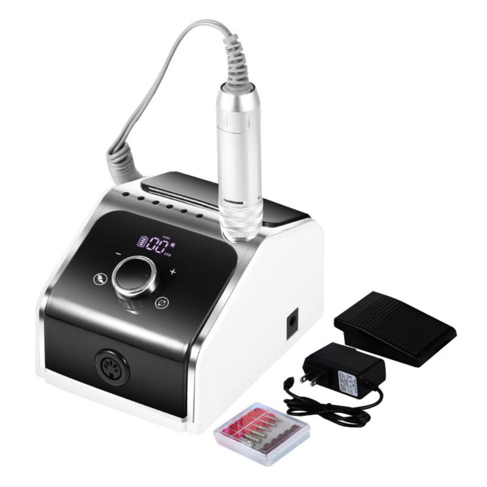 White Cordless Rechargeable Electric Nail Drill 35000 Rpm With Lcd Display For Acrylic And Gel Nails