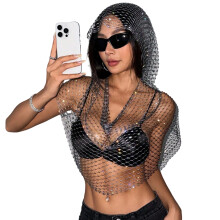 Trendige Hoodie-Kappe mit Strass-Dekoren,-Dunkelgrau M