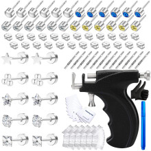 Professional Ear Piercing Kit with 17 Pairs Silver CZ Studs and OnePress Piercing Gun for Home Salon