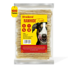HOWLERS Natural 13cm Pack of 100 Dog Chew Rawhide Twists | Natural Dog
