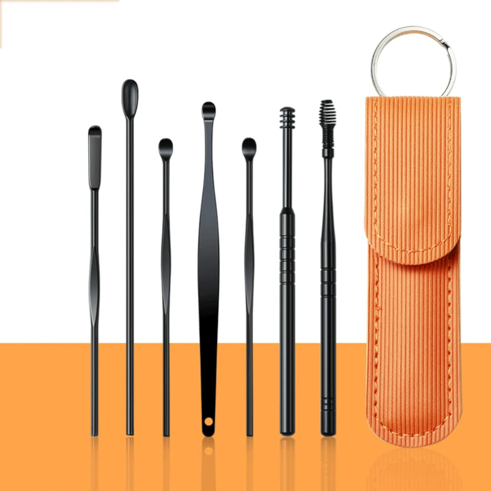 Ear Wax Removal Kit 7pcs Stainless Steel Ear Cleaning Tools with Leather Case Ear Pick Set