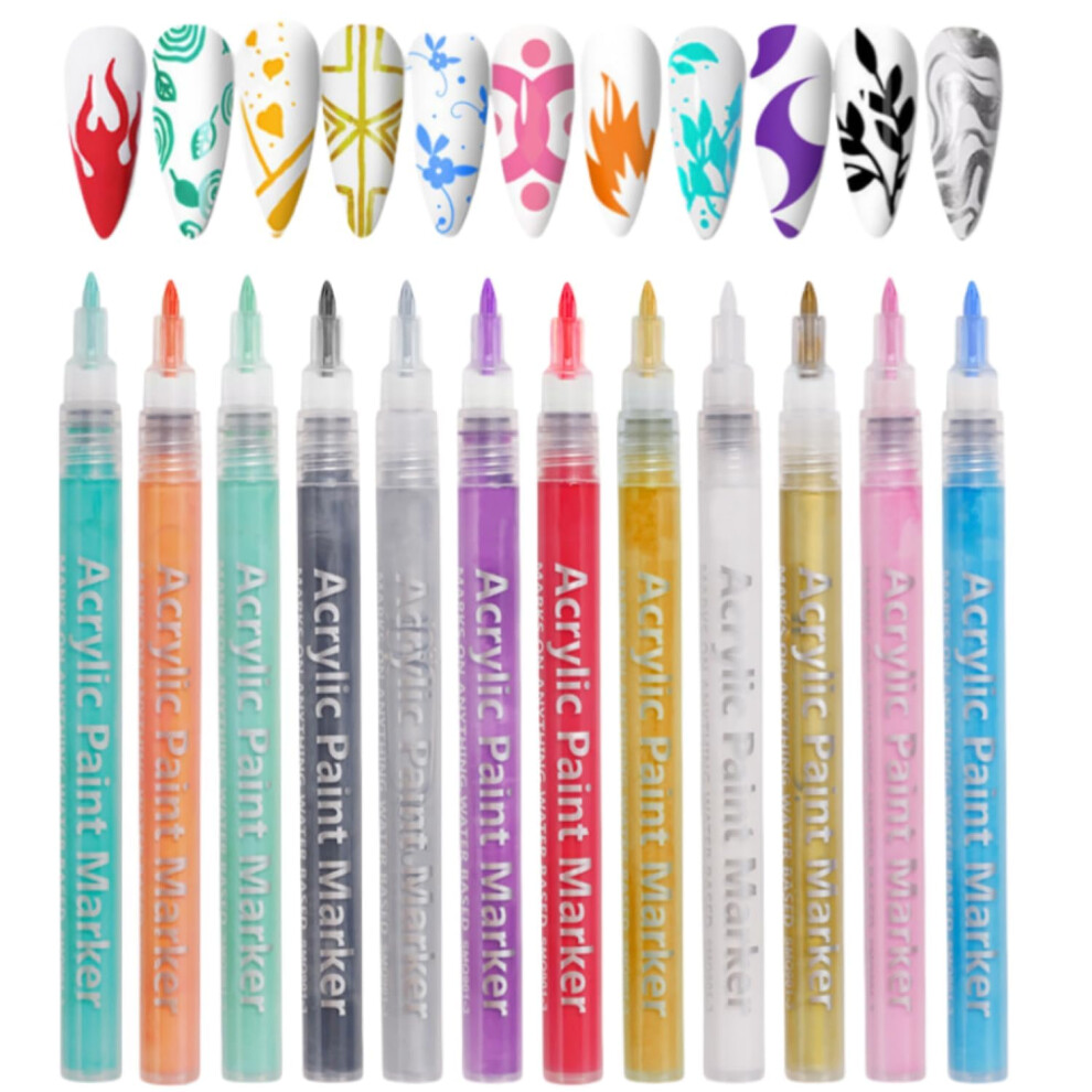 Nail Art Pens 12 Color Set with Precision Fine Tip and QuickDrying Ink for DIY Manicure Designs