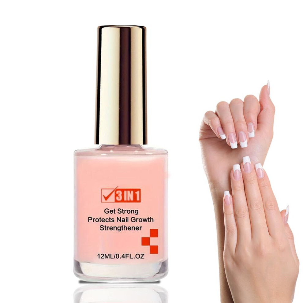 Pink 3In1 Nail Strengthener For Damaged Nails With Quickdrying Glossy Finish, Nail Hardener 12Ml
