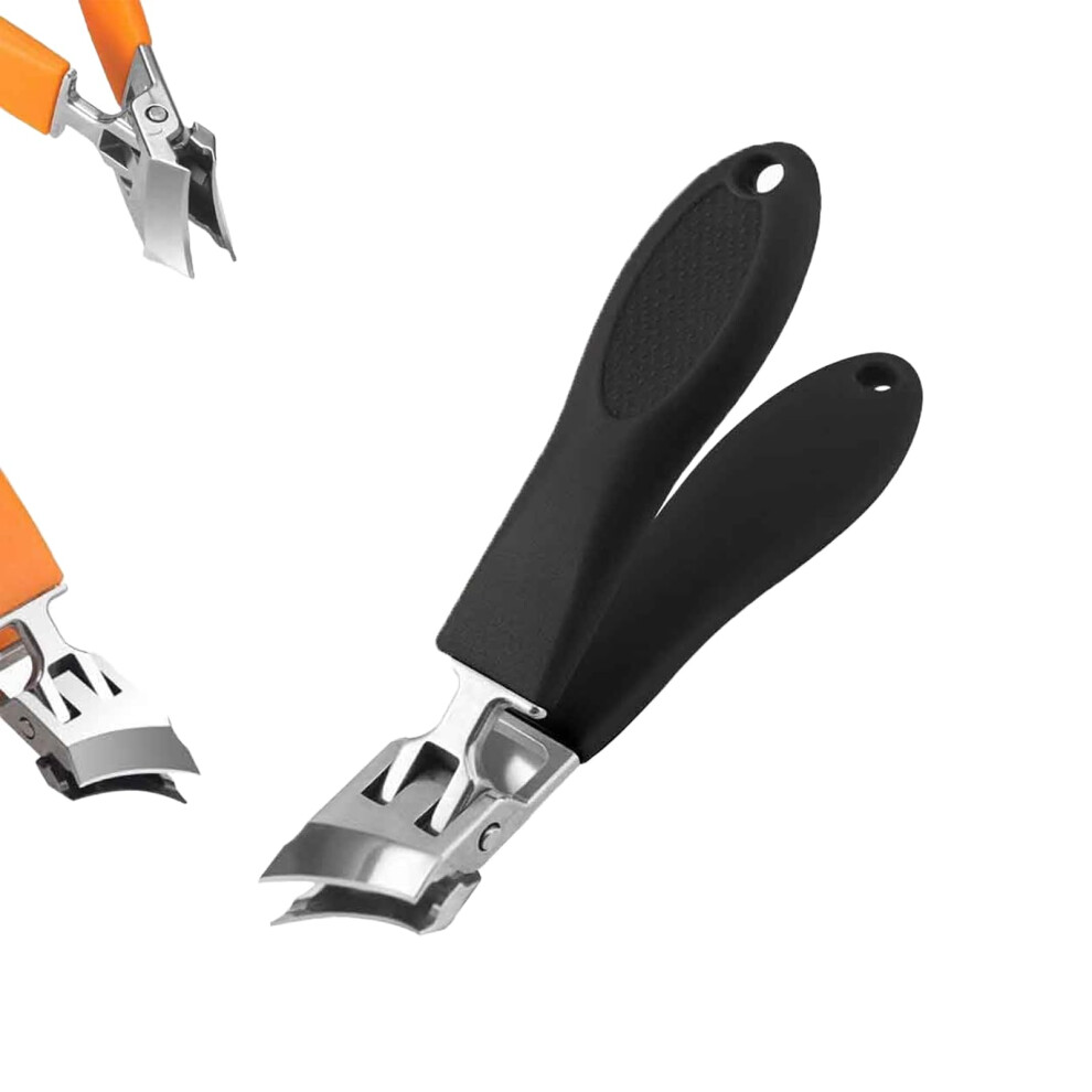 Black Toenail Clippers With Wide Jaw Opening Antisplash Slanted Blades For Thick And Ingrown Nails