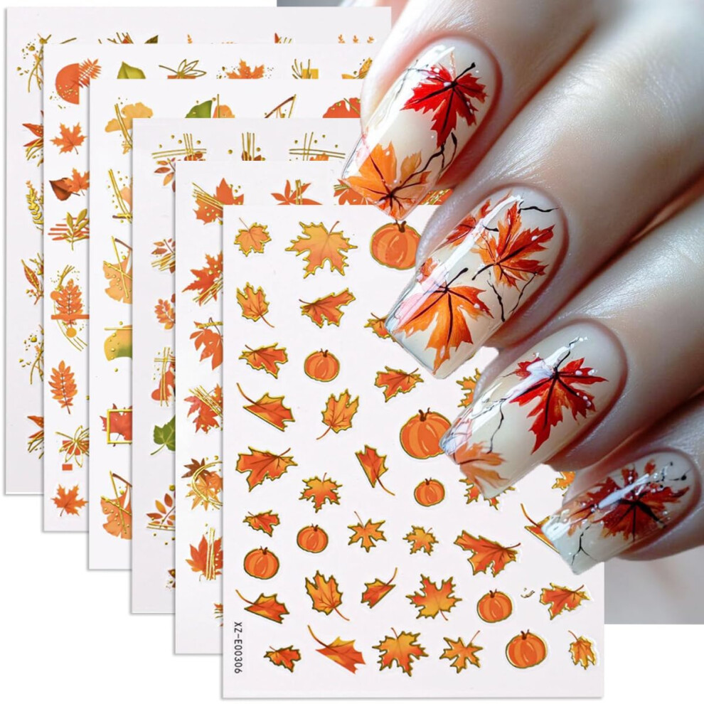 Halloween Nail Stickers 3D SelfAdhesive Autumn Maple Leaf Pumpkin Ghost Decals for Nails 6PCS