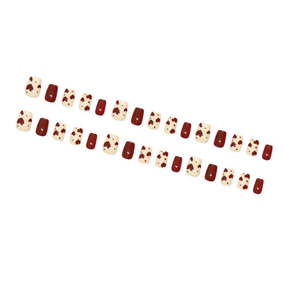 Valentine Square Glossy Press On Nails 30pcs Fake Acrylic Set with Natural Finish and Multiple Sizes
