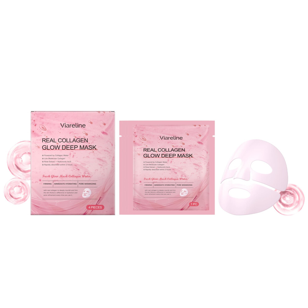 Collagen Face Mask Deep Hydration Plumping Sheet Mask with Hyaluronic Acid and Rose Extract