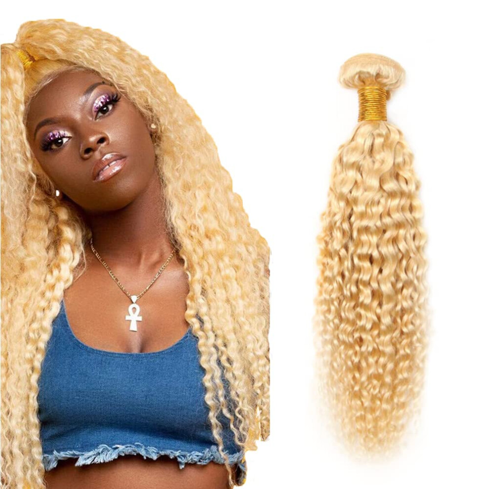 Unisex 613 Blonde Human Hair Bundles 12 Inch Kinky Curly Extensions Peruvian Virgin Unprocessed Weave
