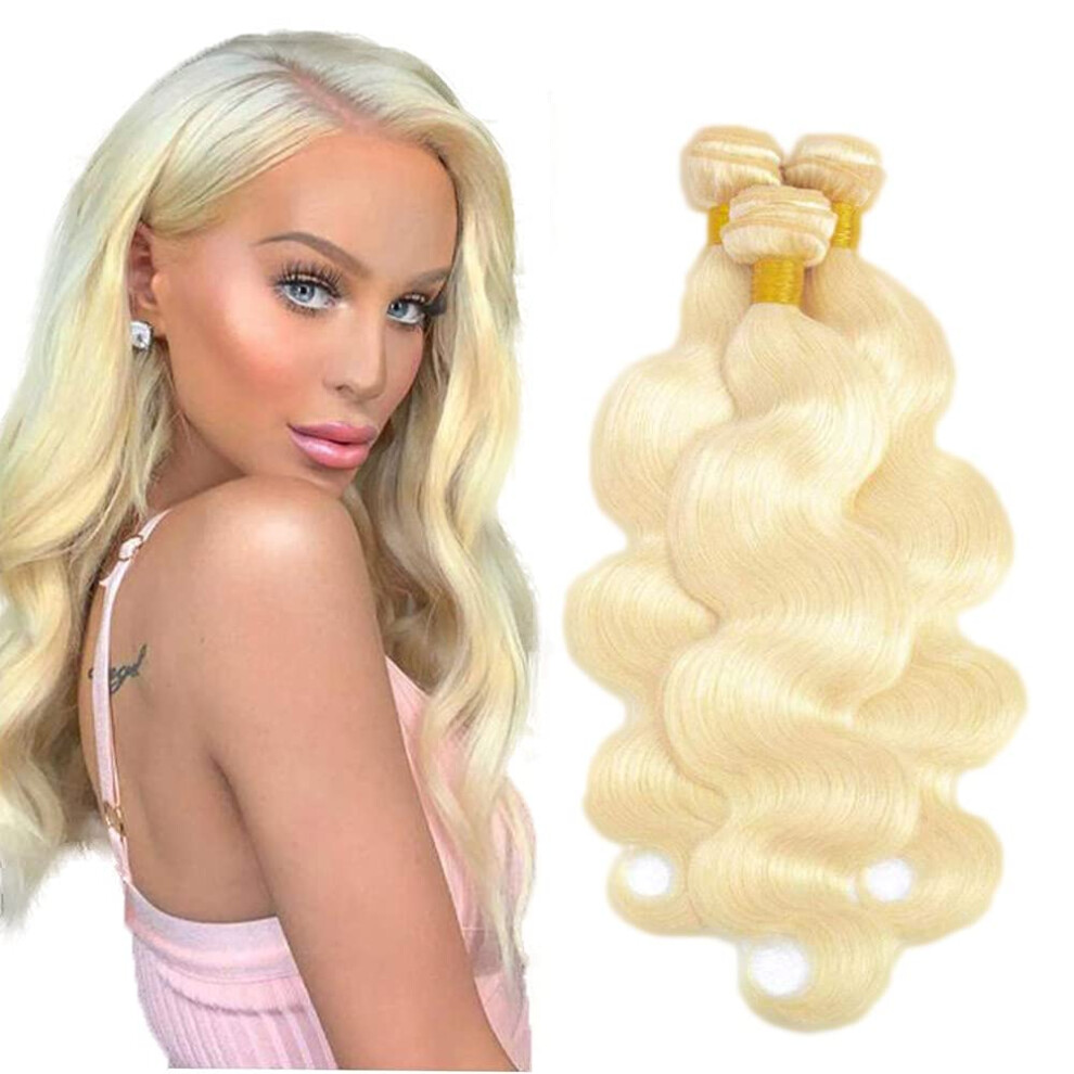 Unisex 613 Blonde Human Hair Bundles Brazilian Body Wave 18 Inch 3 Pack 8A Unprocessed Virgin Hair Extensions