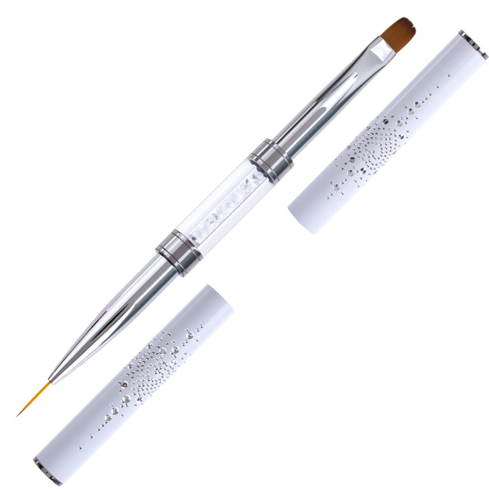 White Dualhead Builder Gel Nail Art Brush With Oval Tip And French Liner For Precision Designs