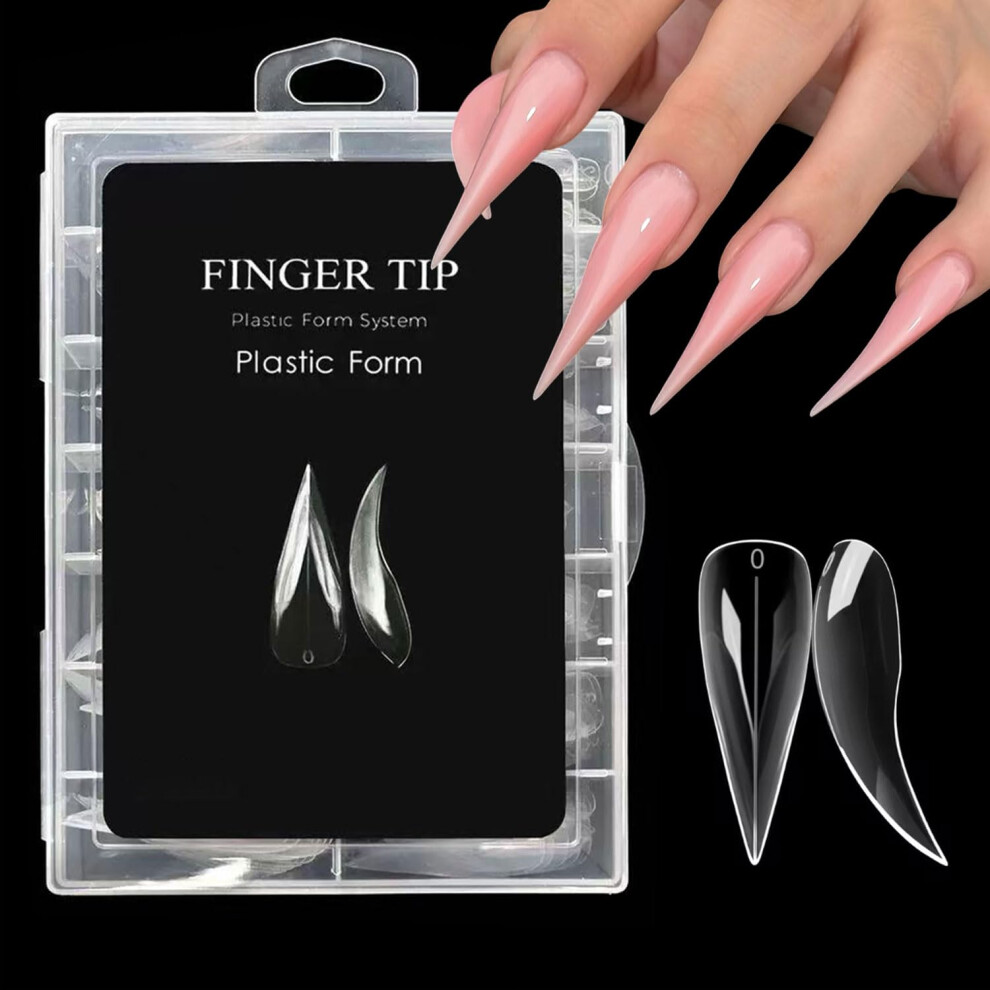 Poly Gel Nail Forms 140pcs Curved Stiletto Dual Molds Reusable Wide Full Cover Acrylic Extensions